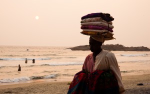 trader at sunset on Kovalum Beach, India